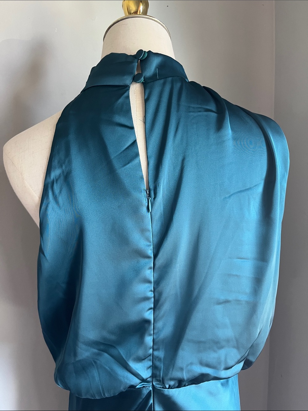 Petal & Pup Teal One-Shoulder Satin Gown - Picture 6 of 11